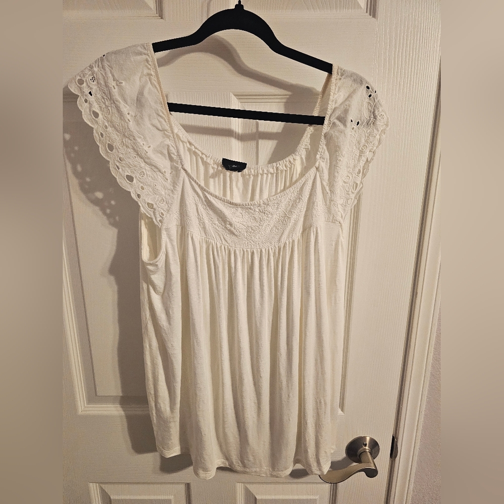 Torrid Cream Eyelet Sleeve Blouse